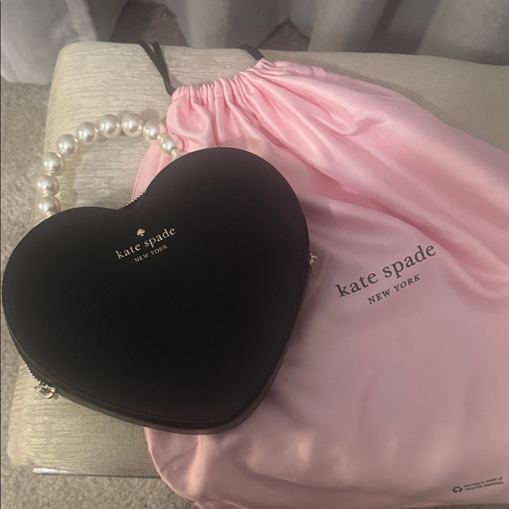 Kate Spade Black Heart Clutch with Pearl Handle
